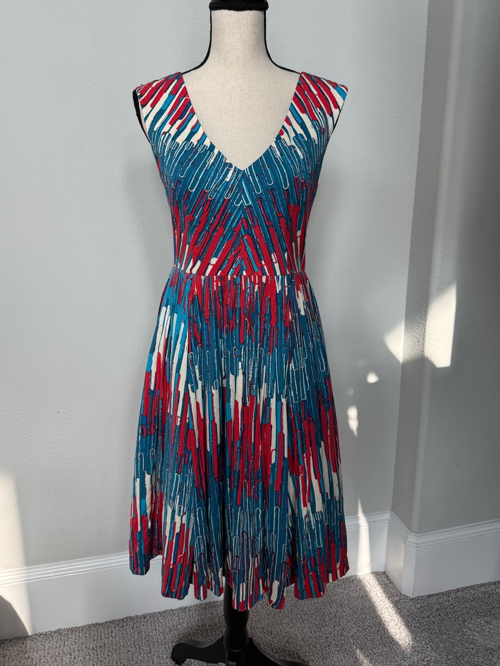 Plenty by Tracy Reese Red, White & Blue Sleeveless V-Neck Midi Dress